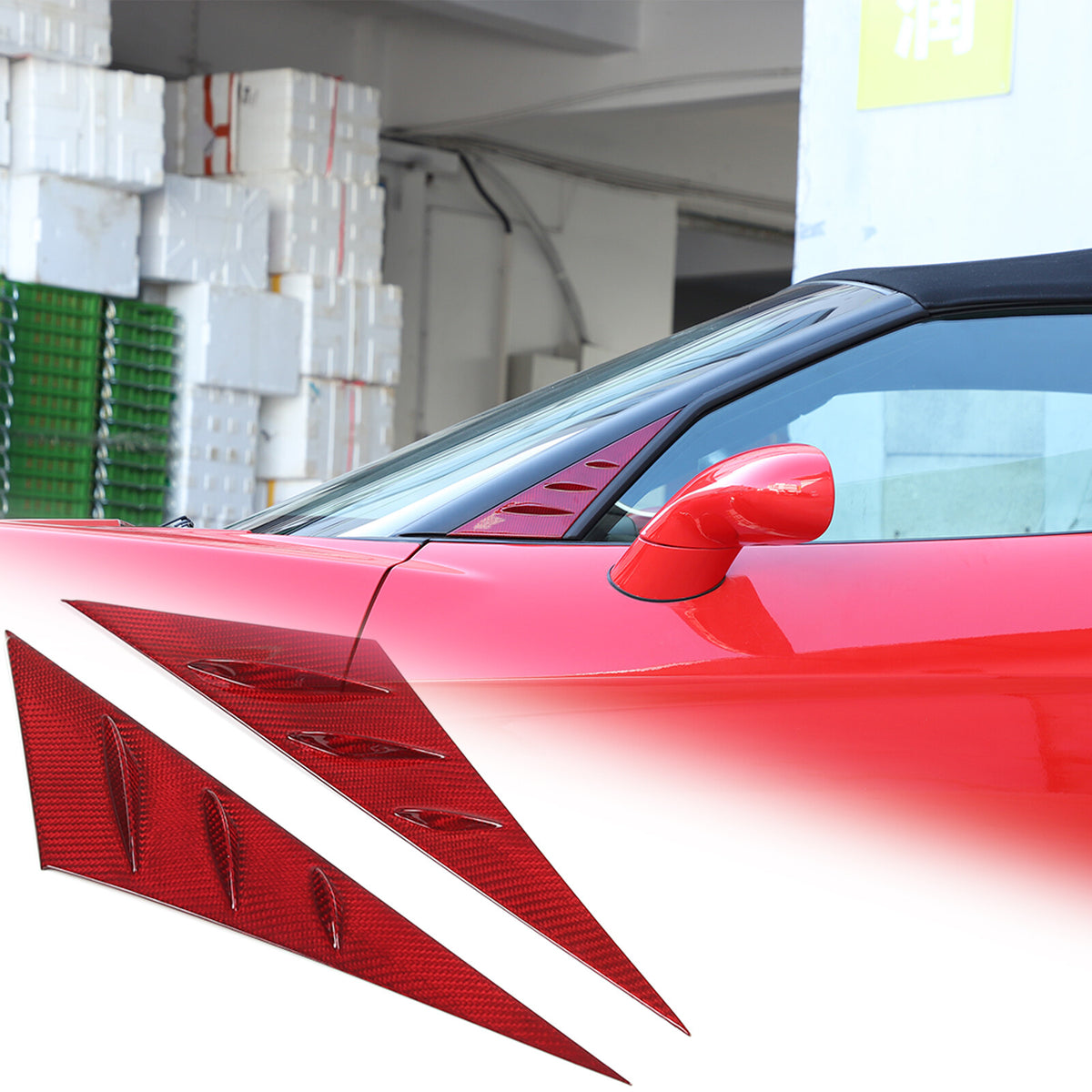 Red Real Carbon Fiber Window Triangle A-Pillar Cover Trim For Corvette C6 05-13 1
