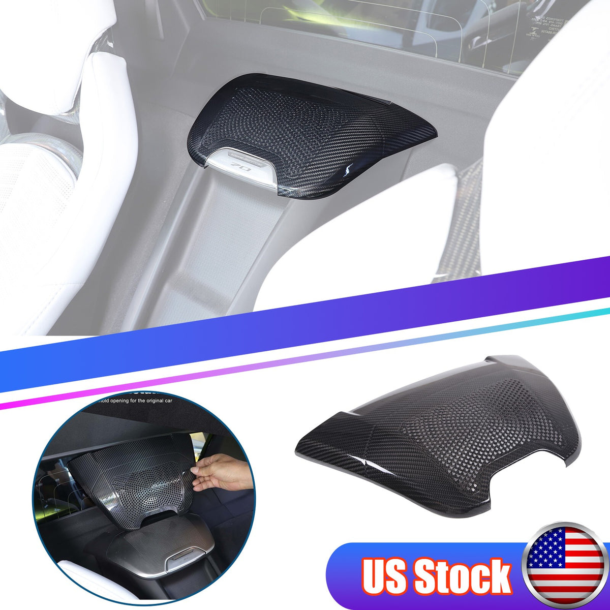 Real Carbon Fiber Rear Charger Speaker Cover Trim For Corvette C8 Convertible 1