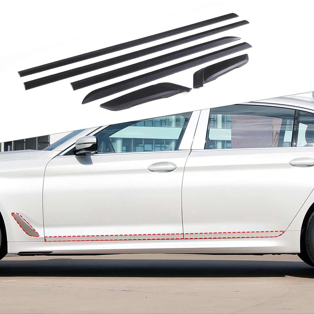 Matte Black Door Side Body Molding Trim Strips For BMW 5 Series G30 2018-22 1