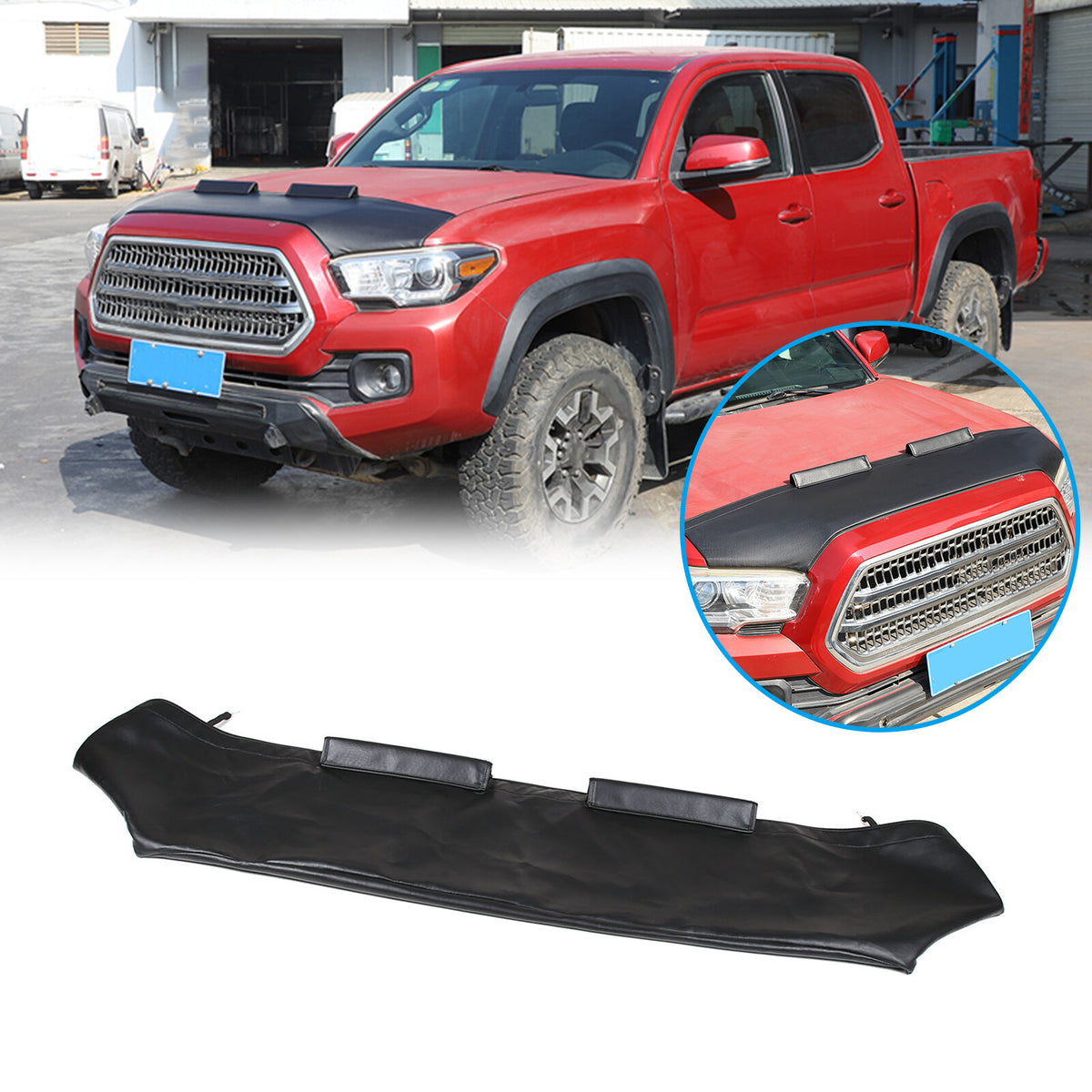 Front PU Leather Hood Cover Protector Bra Trim Cover For Toyota Tacoma 2016-23 21