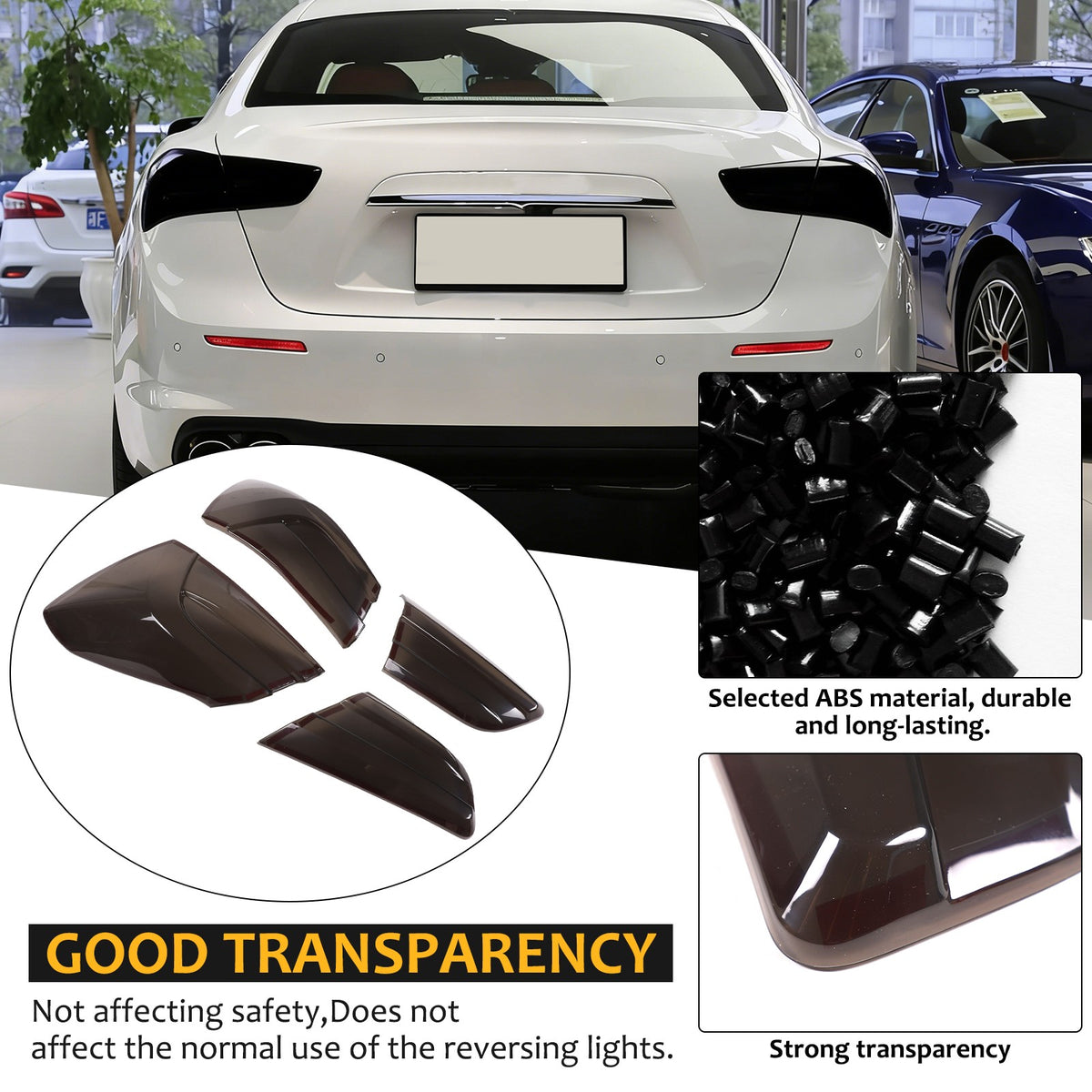 Smoked Rear Tail Light Guard Cover Trim For Maserati Ghibli 2021-24 US 23
