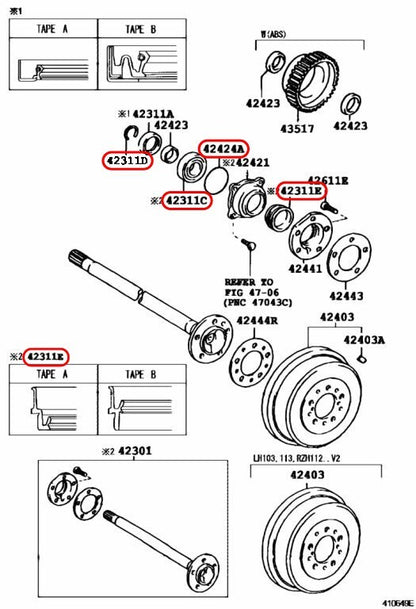 Toyota OEM Rear Axle Bearing & Seal Kit with ABS SET for T100 Tacoma 4Runner 4
