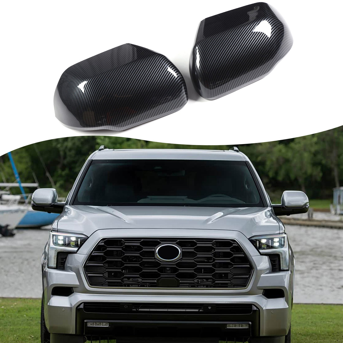 ABS Carbon Fiber Side Mirror (Non-Turn Signal)Trim For Toyota Tundra/Sequoia 22+ 1