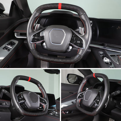 Red Top Honeycomb Carbon Fiber Steering Wheel Trim Cover For Corvette C8 2020+ 5