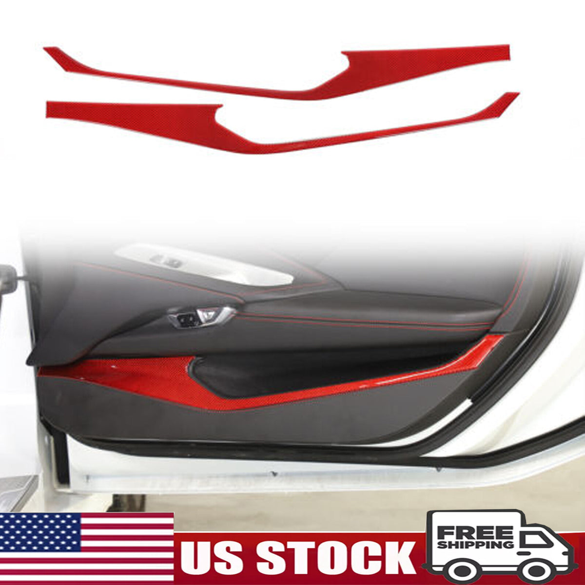 Red Carbon Fiber Interior Door Panel Anti Kick Trim Sticker For Corvette C8 US 1