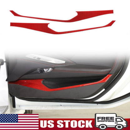 Red Carbon Fiber Interior Door Panel Anti Kick Trim Sticker For Corvette C8 US 1