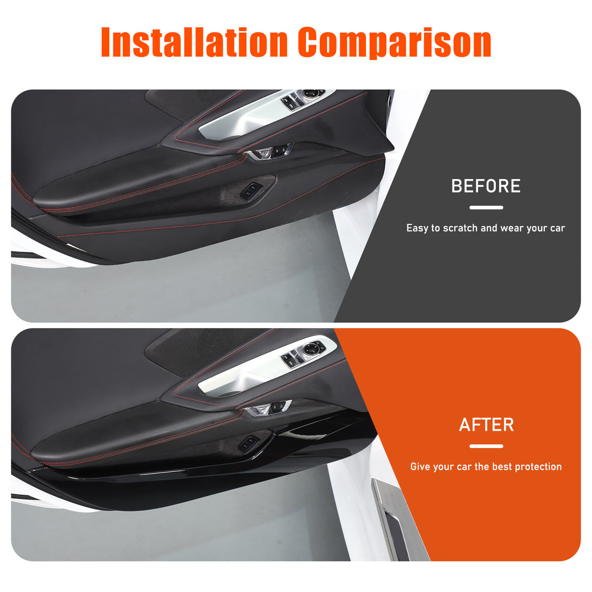 Glossy Piano Black ABS Interior Door Anti-Kick Panel Trim For Corvette C8 2020+ 22