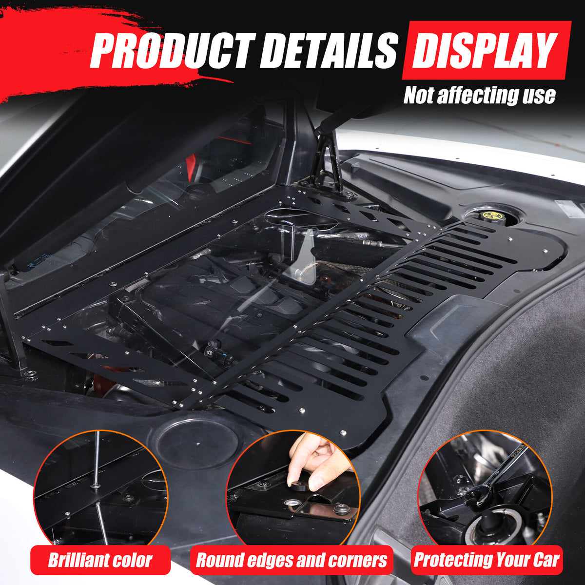 Black Aluminum Engine Hood Transparent Panel Cover Trim For Corvette C8 20+ 14