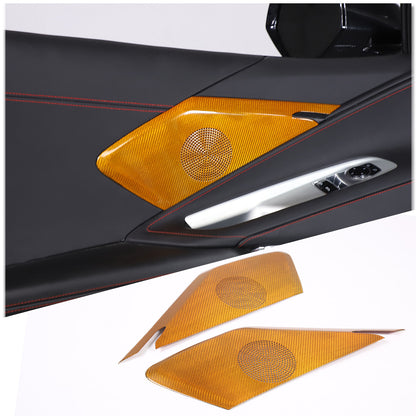 Yellow Real Carbon Fiber Door Sound Speaker Cover Trim For C8 Corvette 1LT 2026 14