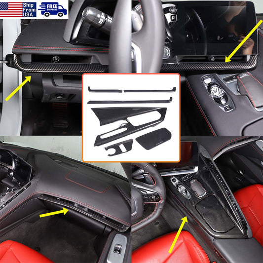 Carbon Fiber ABS Center Console Dashboard Panel Trim Kit For Corvette C8 20-25 1