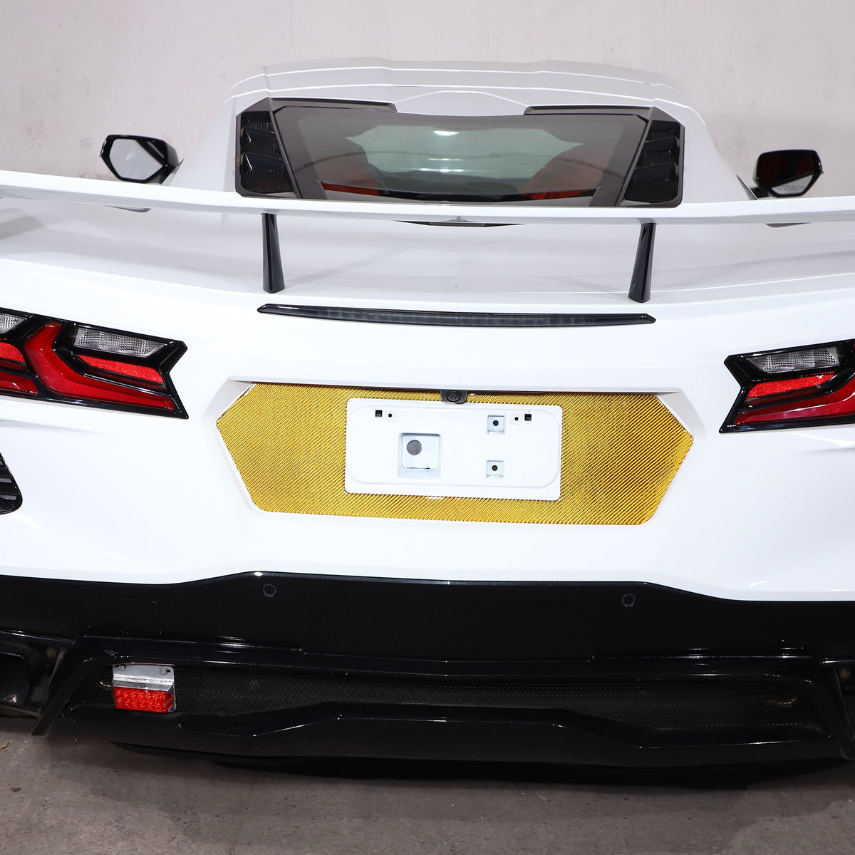 Yellow Carbon Fiber Rear License Plate Frame Panel Sticker For Corvette C8 20-26 16