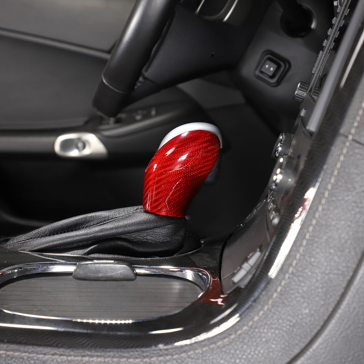Red Real Carbon Fiber Center Gear Shift Knob Trim Cover For Corvette C6 2005-13 20