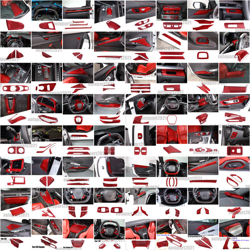 Red Real Carbon Fiber Interior Trim for Corvette C8 20-25 1