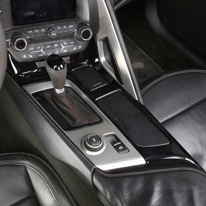 2pcs Glossy Black ABS Interior Gear Shift Panel Cover For Corvette C7 2014-2019 9