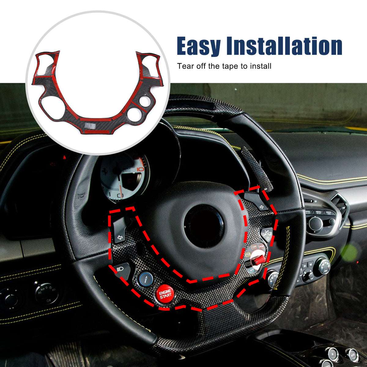 Real Carbon Fiber Steering Wheel Button Frame Trim For Ferrari 458 2011-16 17