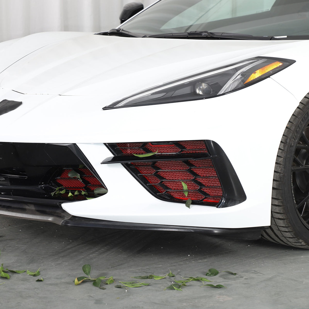Red Steel Front Bumper Grille Mesh Screen Insect Guard For Corvette C8 2020 US 20