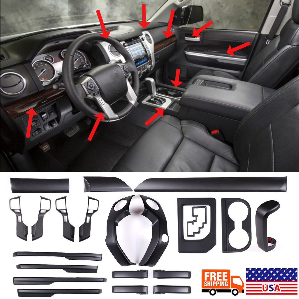 Matte Black Full Interior Center Console Trim Cover Set For Toyota Tundra 14-21 1
