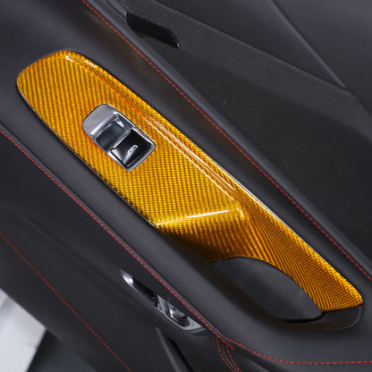 Yellow Carbon Fiber Window Lift Switch Button Trim For Corvette C8 Convertible 3