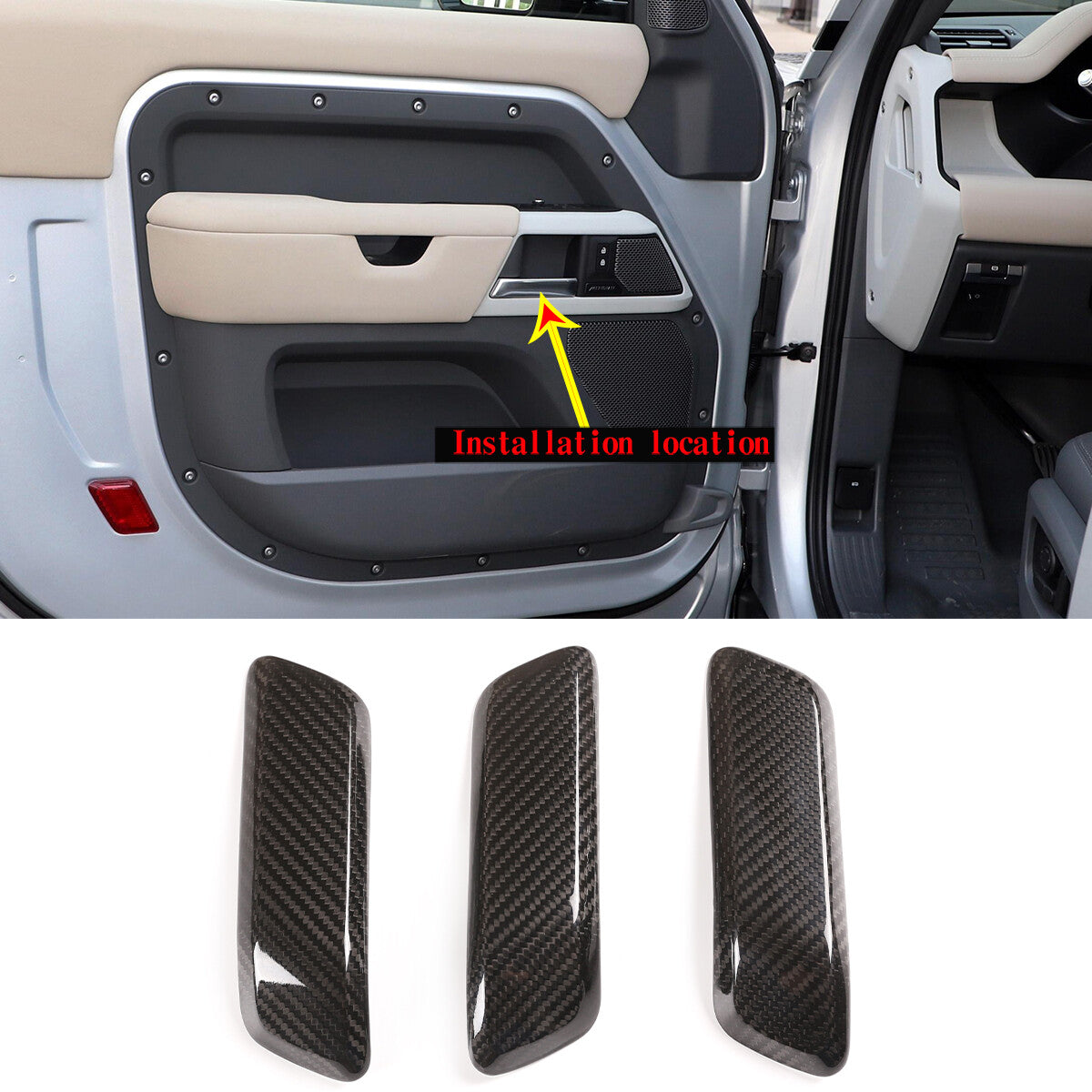 Real Carbon Fiber Inner Door Handle Trim For Land Rover Defender 110 2020-2023 1