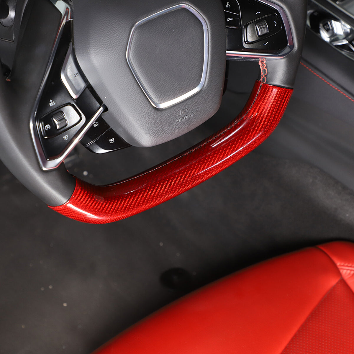 Red Real Carbon Fiber Full Interior Set Decor Trim Kit for Corvette C8 20-25 - Styles 46-50 18