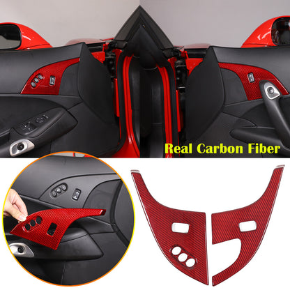 Red Real Carbon Fiber Interior Door Lock Panel Trim For Corvette C6 2005-2013 1