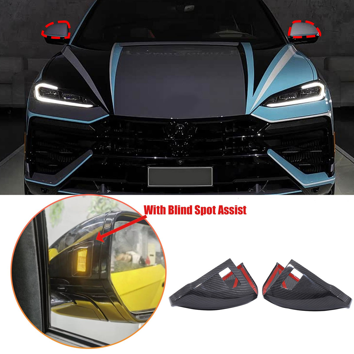 Real Carbon Fiber Exterior Side Mirror Trim W Light For Lamborghini URUS 2018-24 1