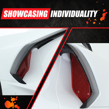 Red Steel Side Intake Mesh Grille Insert Guard For Corvette C8 2020-2026 11