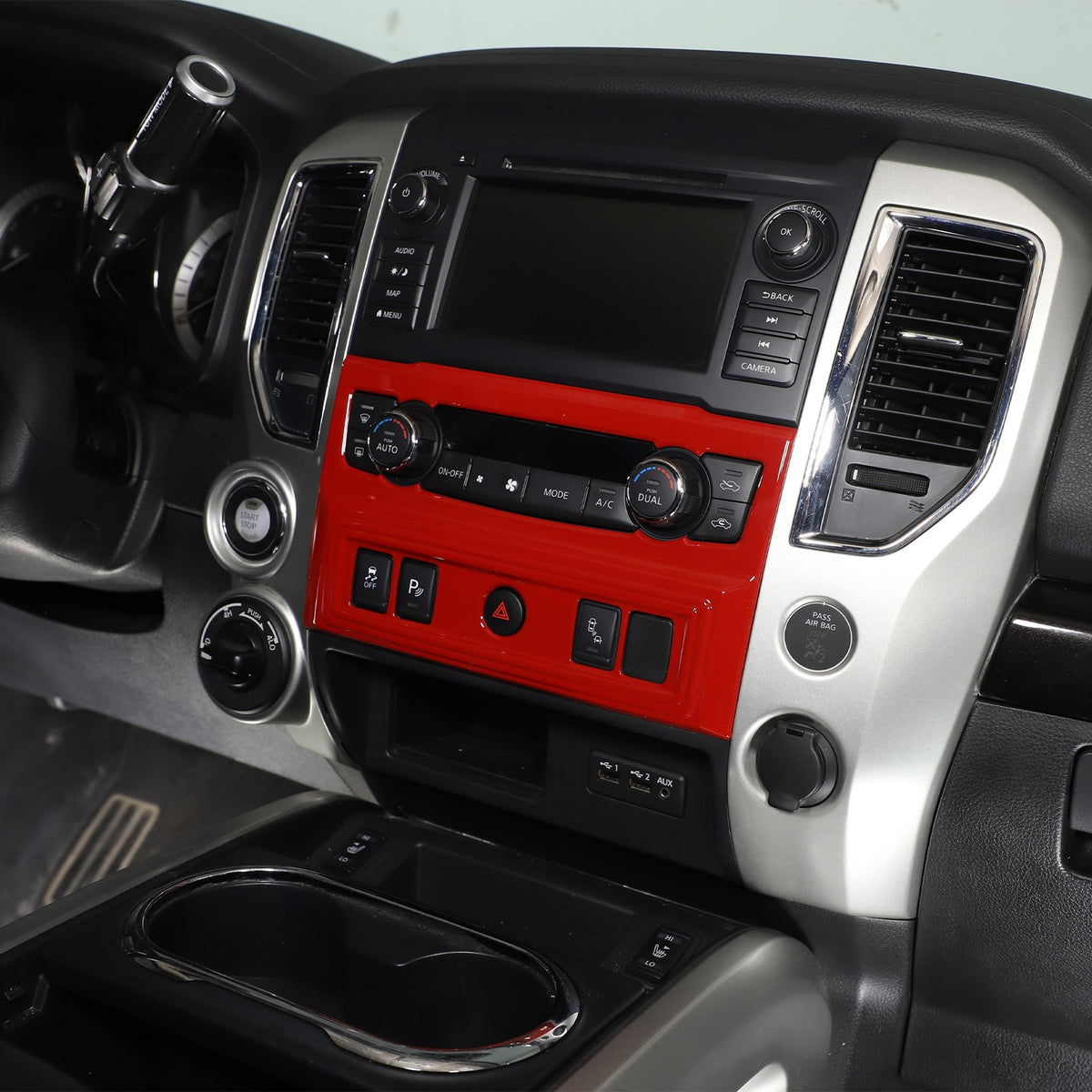 11PCS Red ABS Dashboard Center Console Trim Cover Set for Nissan Titan 2016-23 16