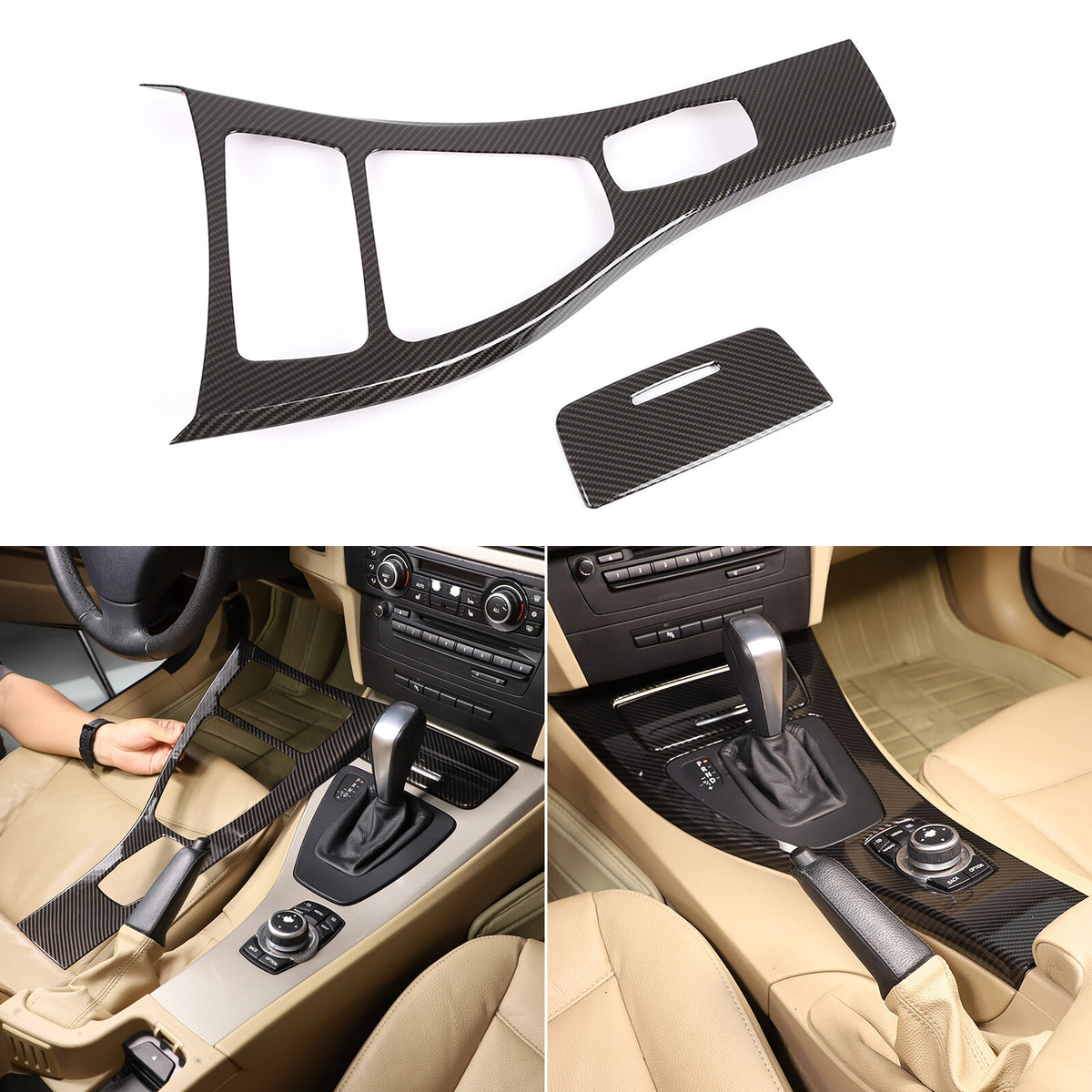 Fit for BMW E90 E92 E93 2008-2012 Carbon Fiber Center Console Gear Shift Cover 15