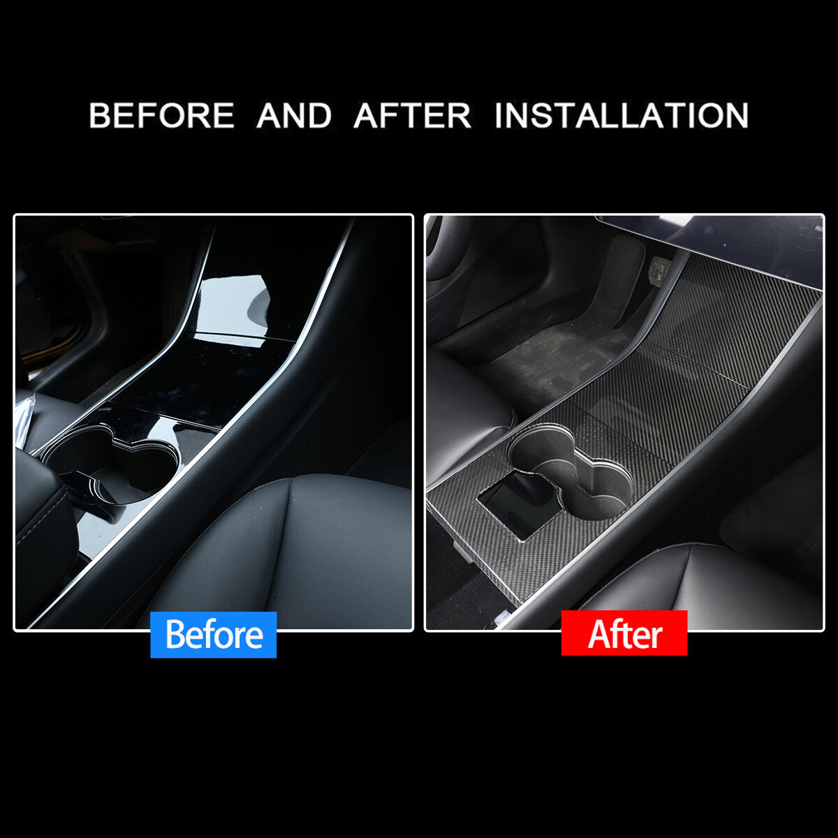 FOR 2017-2021 TESLA MODEL 3 REAL CARBON FIBER CENTER CONSOLE TRIM HARD COVER KIT 9