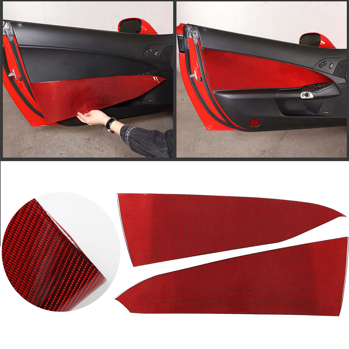 Red Carbon Fiber Interior Anti-kick Door Panel Sticker For Corvette C6 2005-13 1