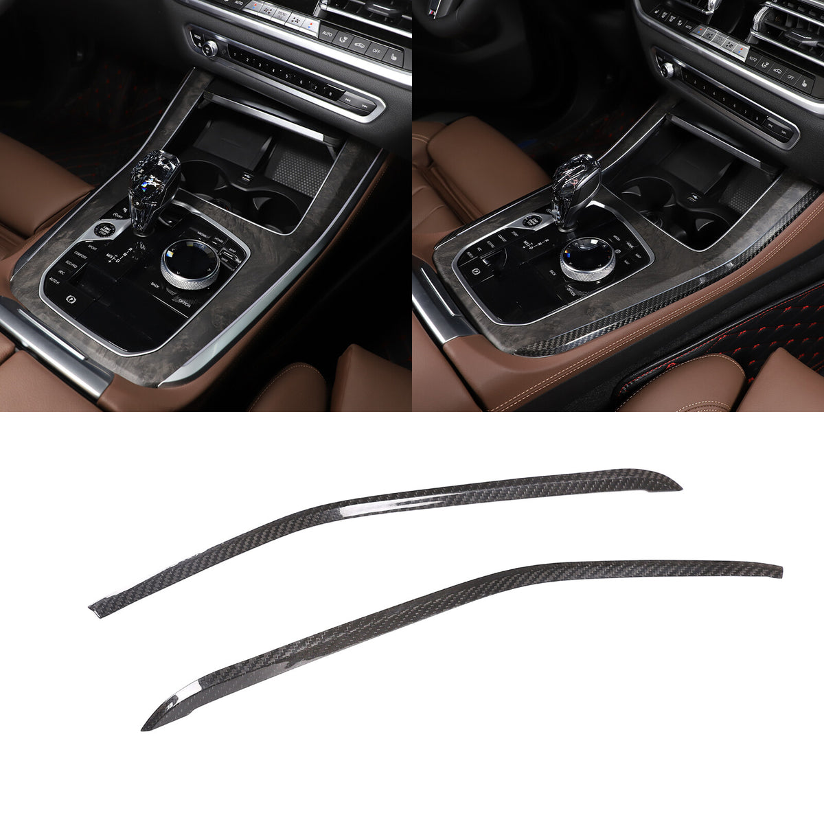 For BMW X5 X6 X7 2019-2022 Gear Shift Both Side Strip Trim Real Carbon Fiber 9