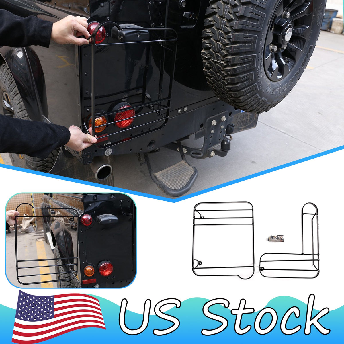 Silver Taillight Lamp Decor Cover Guards For Land Rover Defender L316 2004-2018 1