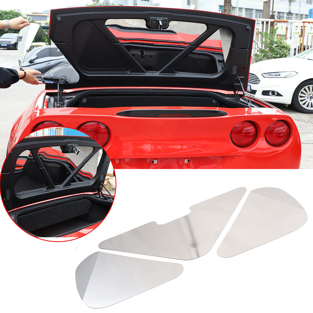 Silver Stainless steel Tail cover inner patch Trim For Corvette C6 2005-2013 1