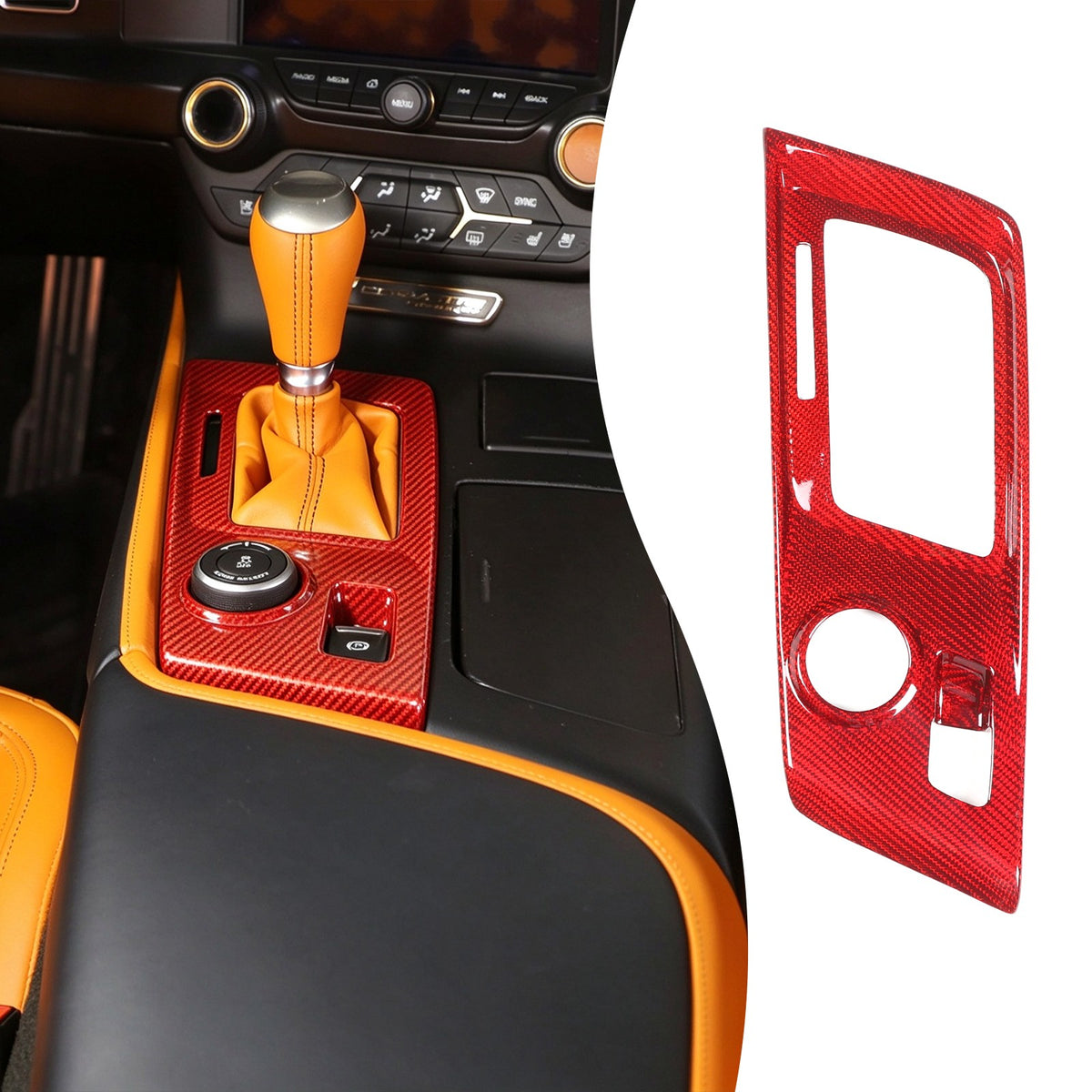 Red Real Carbon Fiber Gear Shift Trim Cover For Corvette C7 2014-2019 3