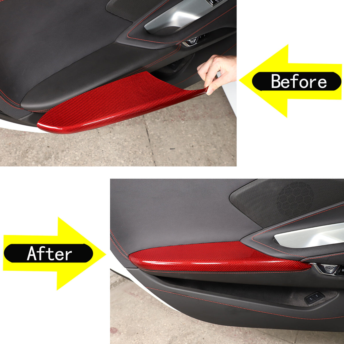 Red Real Carbon Fiber Door Armrest Panel Trim For Corvette C8 Convertible Coupe 5