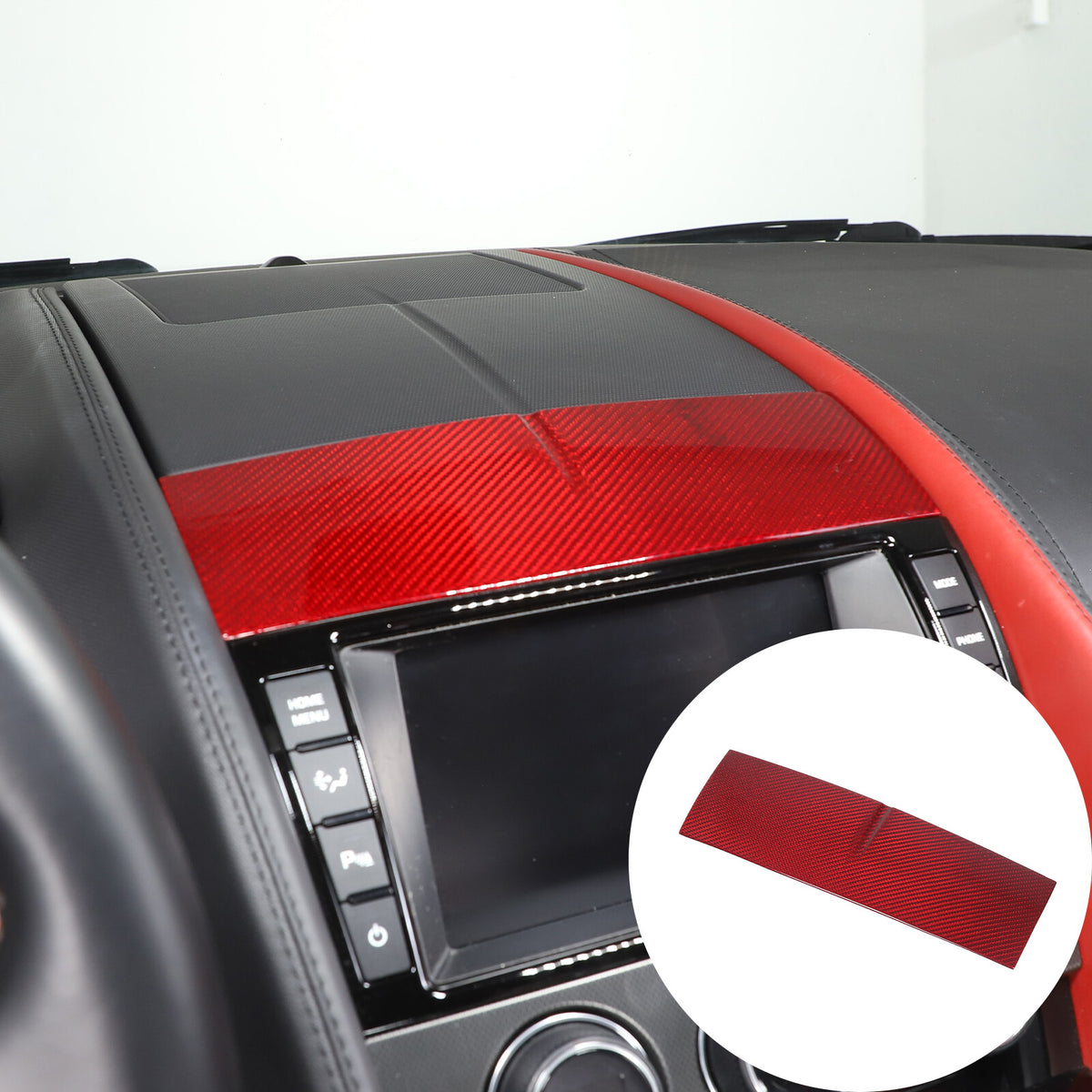 Red Carbon Fiber Console Navigation Upper Panel Cover Trim For Jaguar F-TYPE 13+ 7