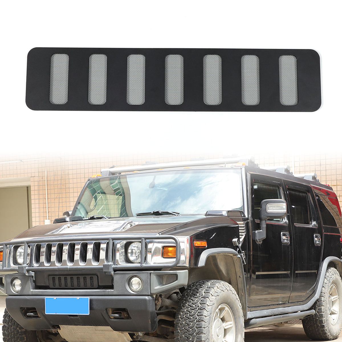 Black Alloy Black Front bumper Lower Grille Trim Cover For Hummer H2 2003-2009 3