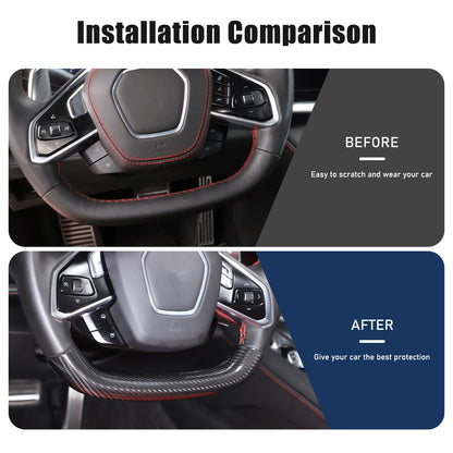 Yellow Top Real Carbon Fiber Steering Wheel Cover Trim For Corvette C8 20+ 23