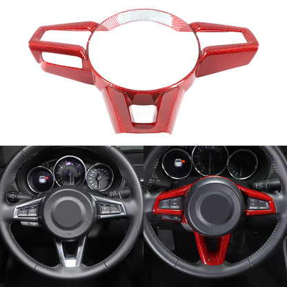 Red Real Carbon Fiber Steering Wheel Button Trim For Mazda MX-5 Miata 2016-2025 1