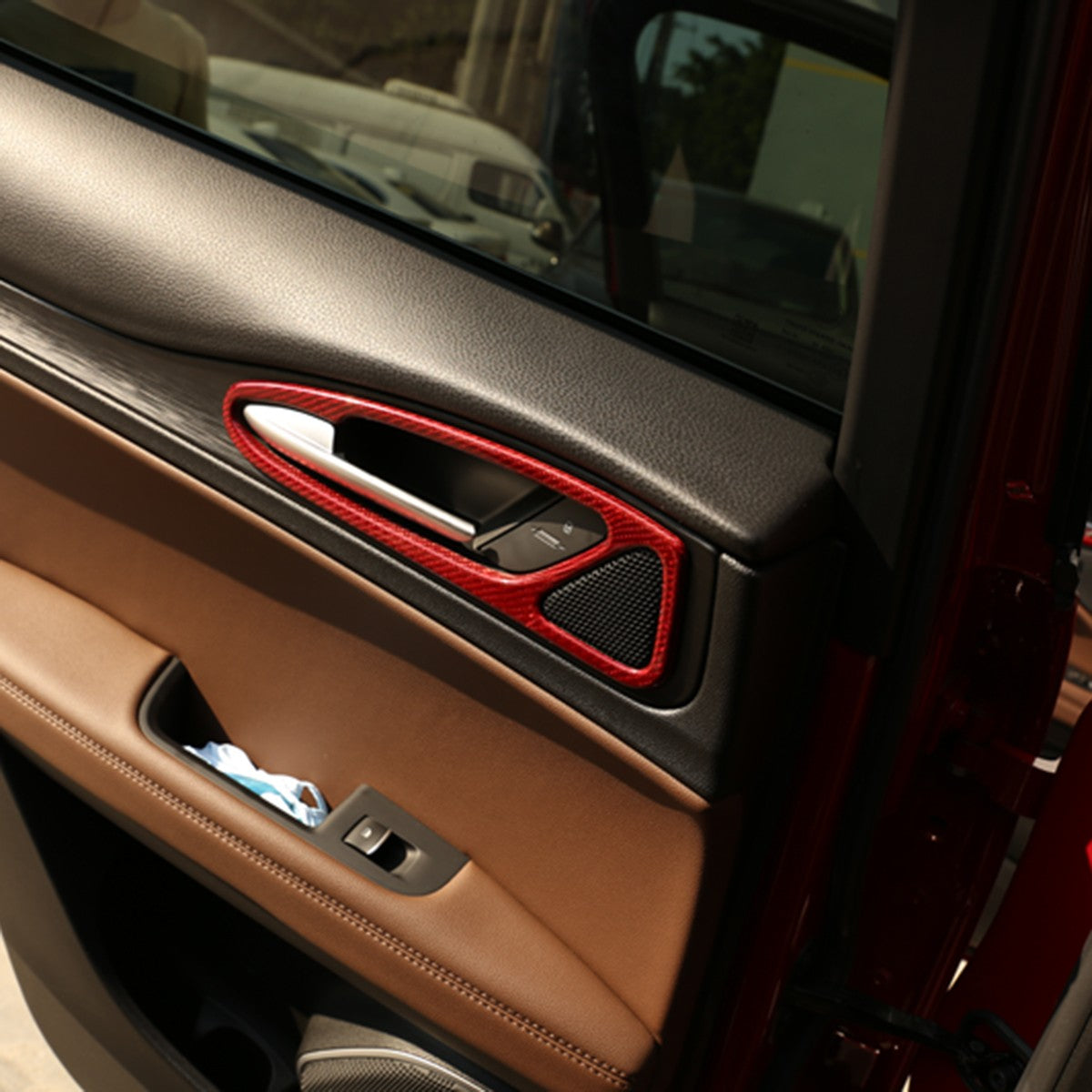 Red Real Carbon Fiber Inner Door Handle Trim For Alfa Romeo Stelvio 949 2017-20 12