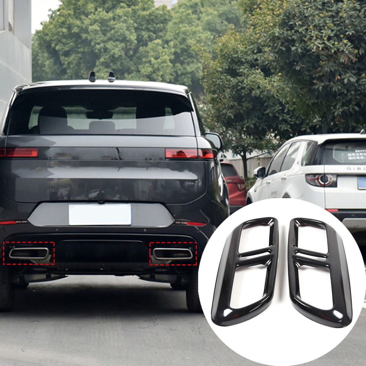 Black Steel Exhaust Pipe Tail Throat Cover Trim For LR Range Rover Sport 2023+ 2