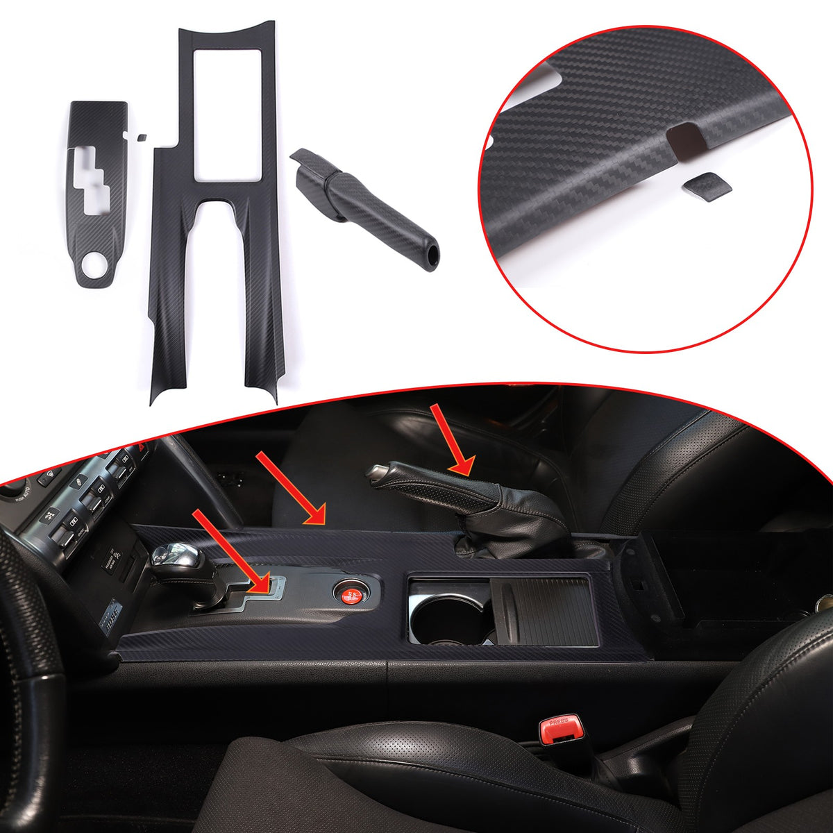 Matte Real Carbon Fiber Console Gear Shift Trim Sets For Nissan GTR R35 08-16 1