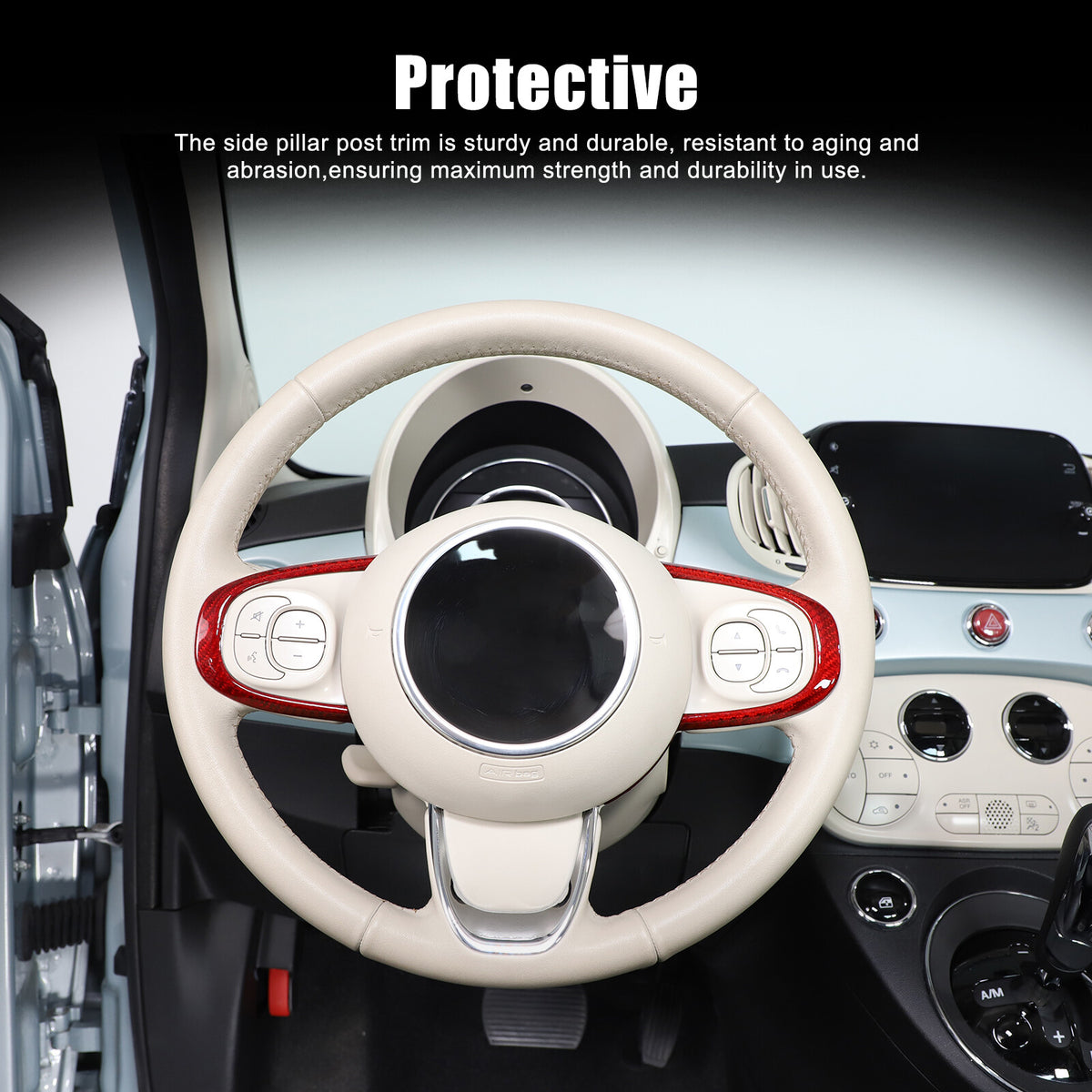 Red Real Carbon Fiber Steering Wheel Trim For Fiat 500 Abarth 595 695 2016+ 19