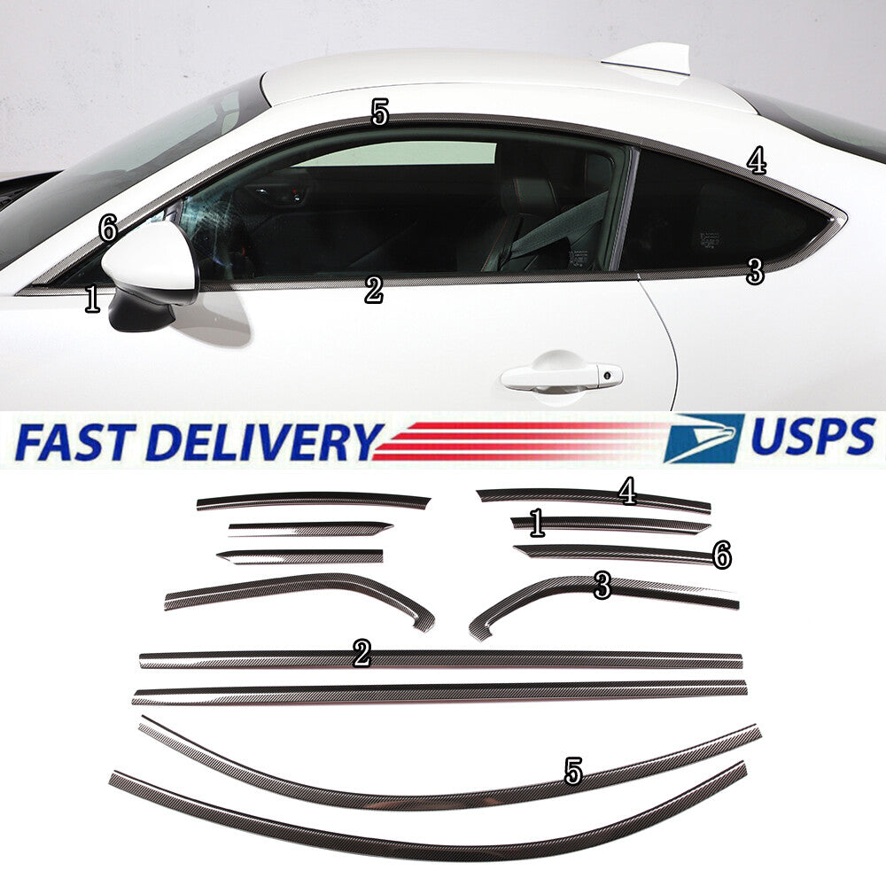 12pcs Steel Carbon fiber Window Strip Cover Trim For Toyota Subaru BRZ 2022-2023 1