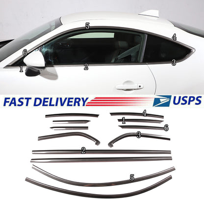 12pcs Steel Carbon fiber Window Strip Cover Trim For Toyota Subaru BRZ 2022-2023 1