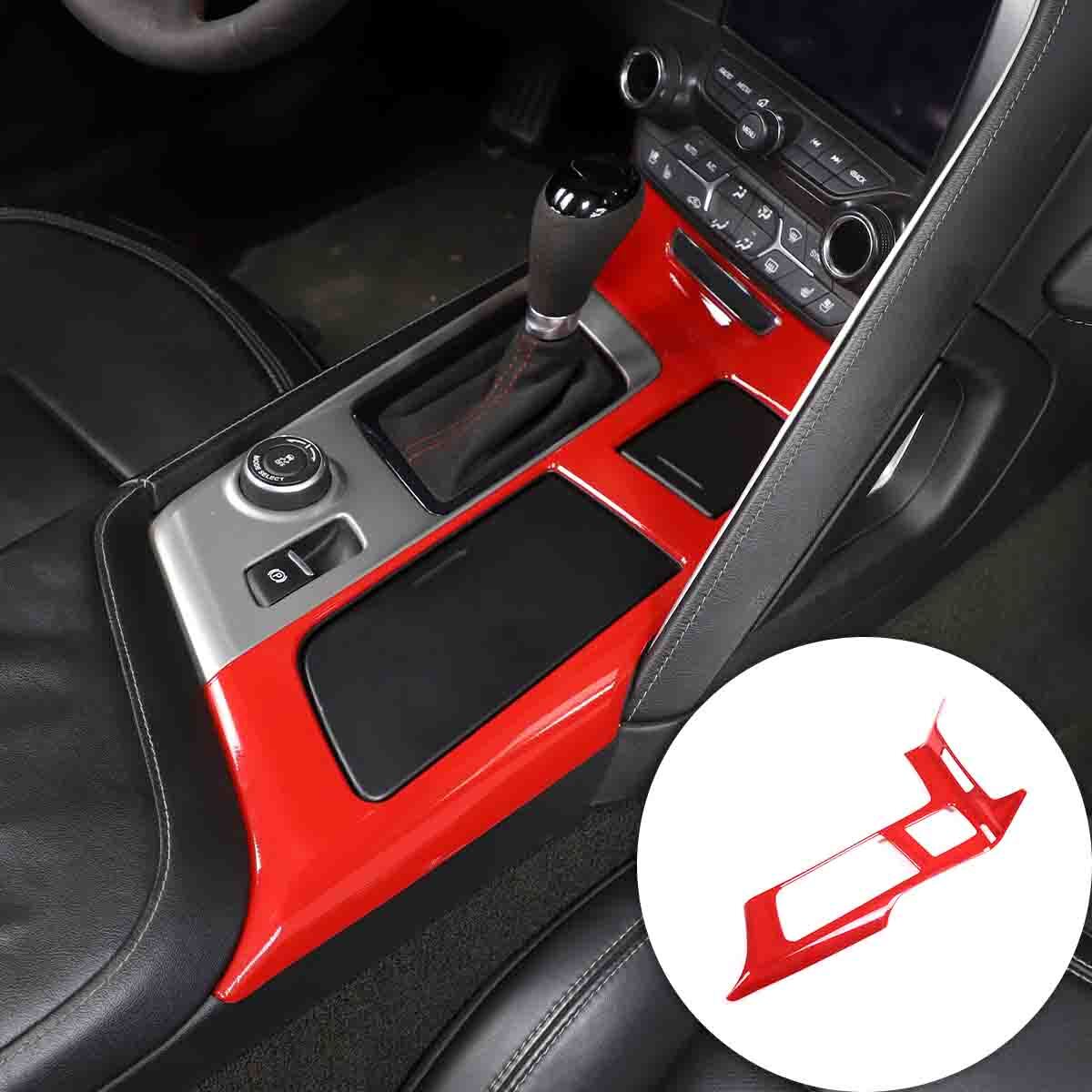 For Corvette C7 2014-2019 ABS Red LHD Interior Gear Shift Box Panel Cover Trim 4