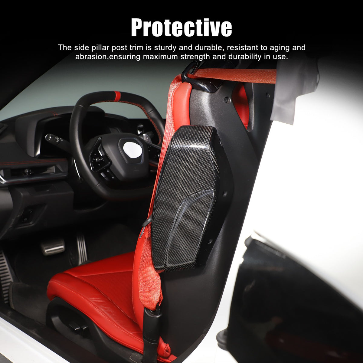 Real Dry Carbon Fiber Seat Side Cover Trim For Corvette C8 2020+ 6