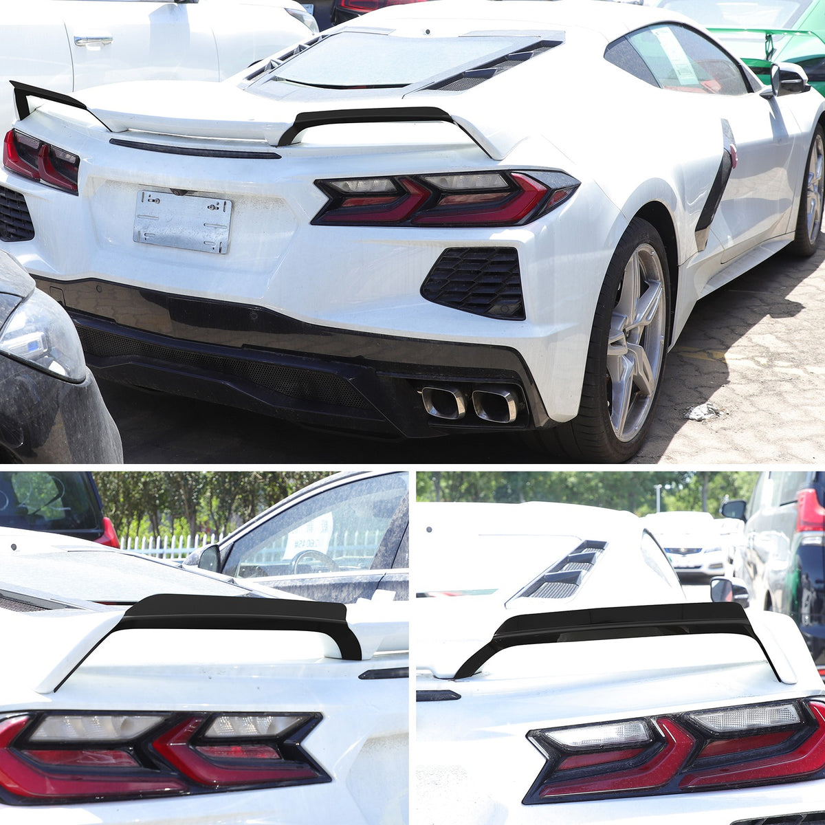 Glossy Piano Black Rear Spoiler Wing Trim Cover For Corvette C8 2LT 3LT 2020+ 17