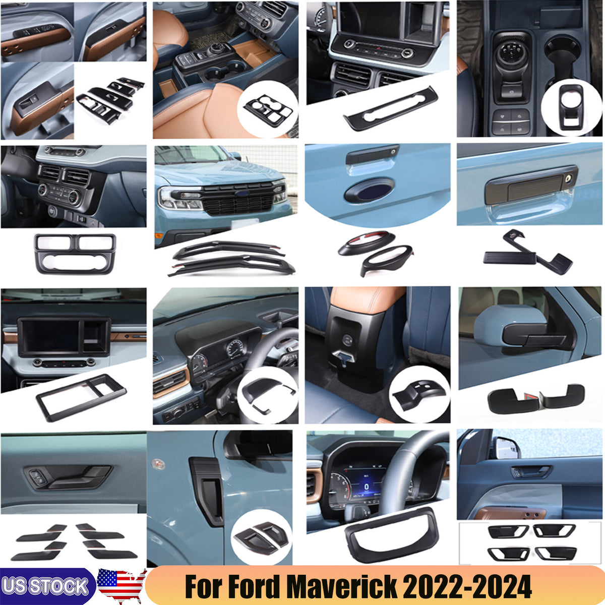 Matte Black Full Interior Set Panel Decor Cover Trim Kit For Ford Maverick 22-24 1